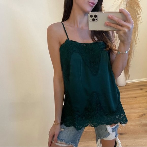 Sincerely Yours Satin Lace Tank | Green - Picture 2 of 7